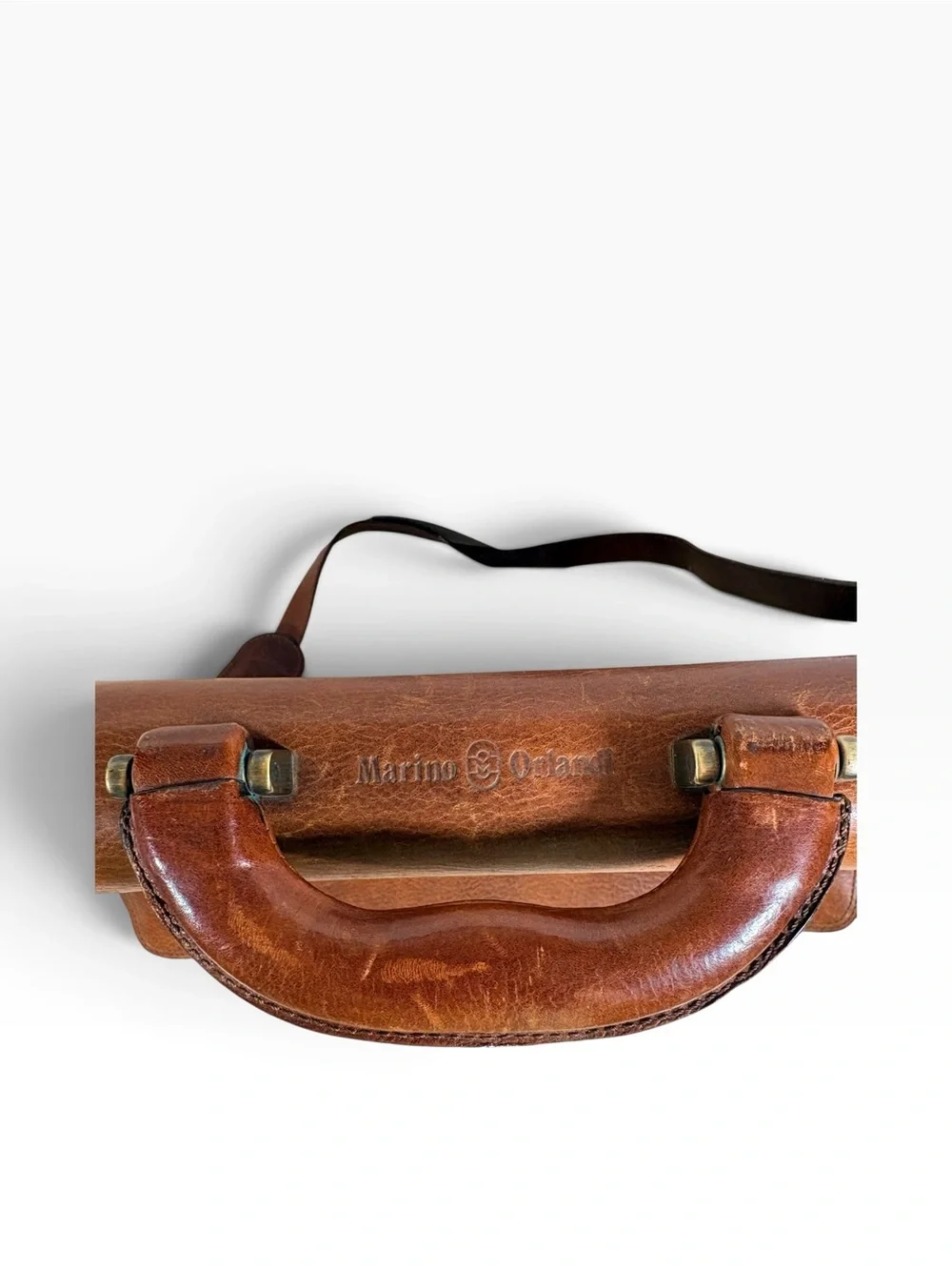 VTG Marino Orlandi Brown Leather Briefcase Messenger Crossbody